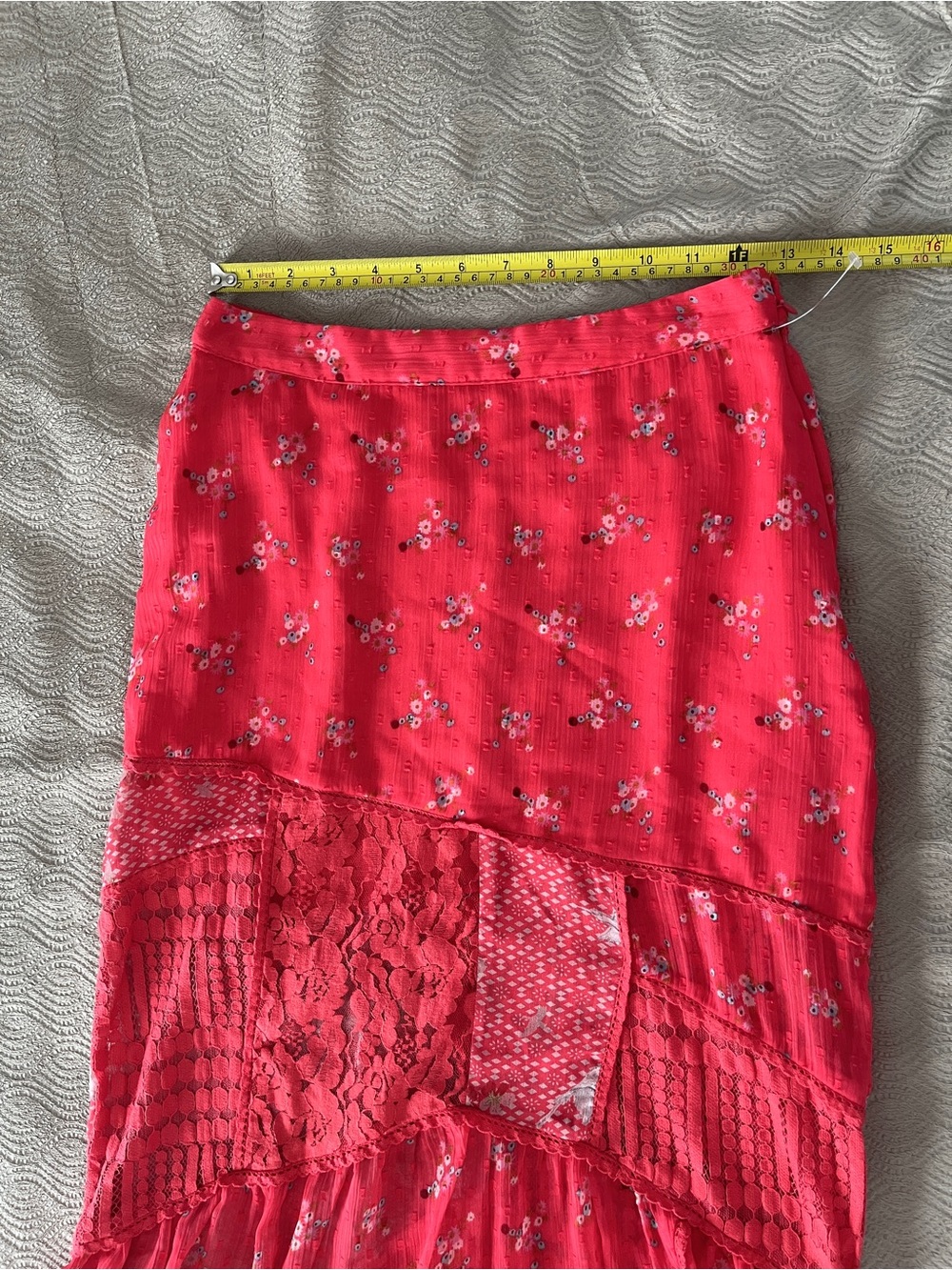 Free People Daniella poppy red floral Tiered Lace Maxi Skirt size small - Picture 10 of 14